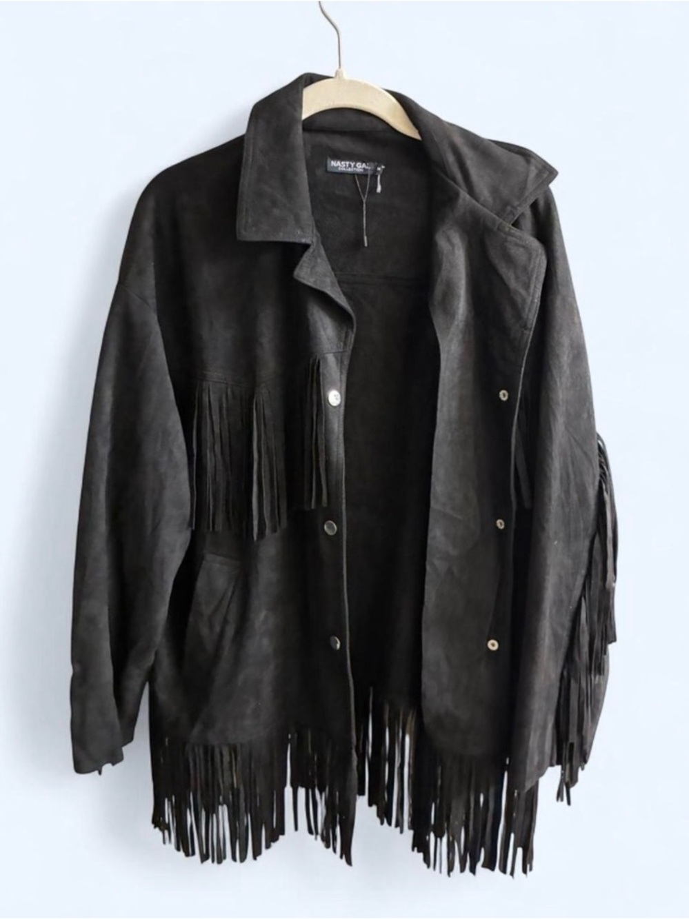 Nasty Gal Black Suede Fringe Jacket - size M - Picture 2 of 5